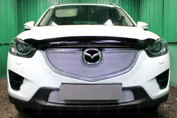 7 549 р. Защитная сетка в бампер (верх, ячейка 4х10 мм) Alfeco Премиум  Mazda CX-5  KE (2015-2017) (Хром). Увеличить фотографию 1