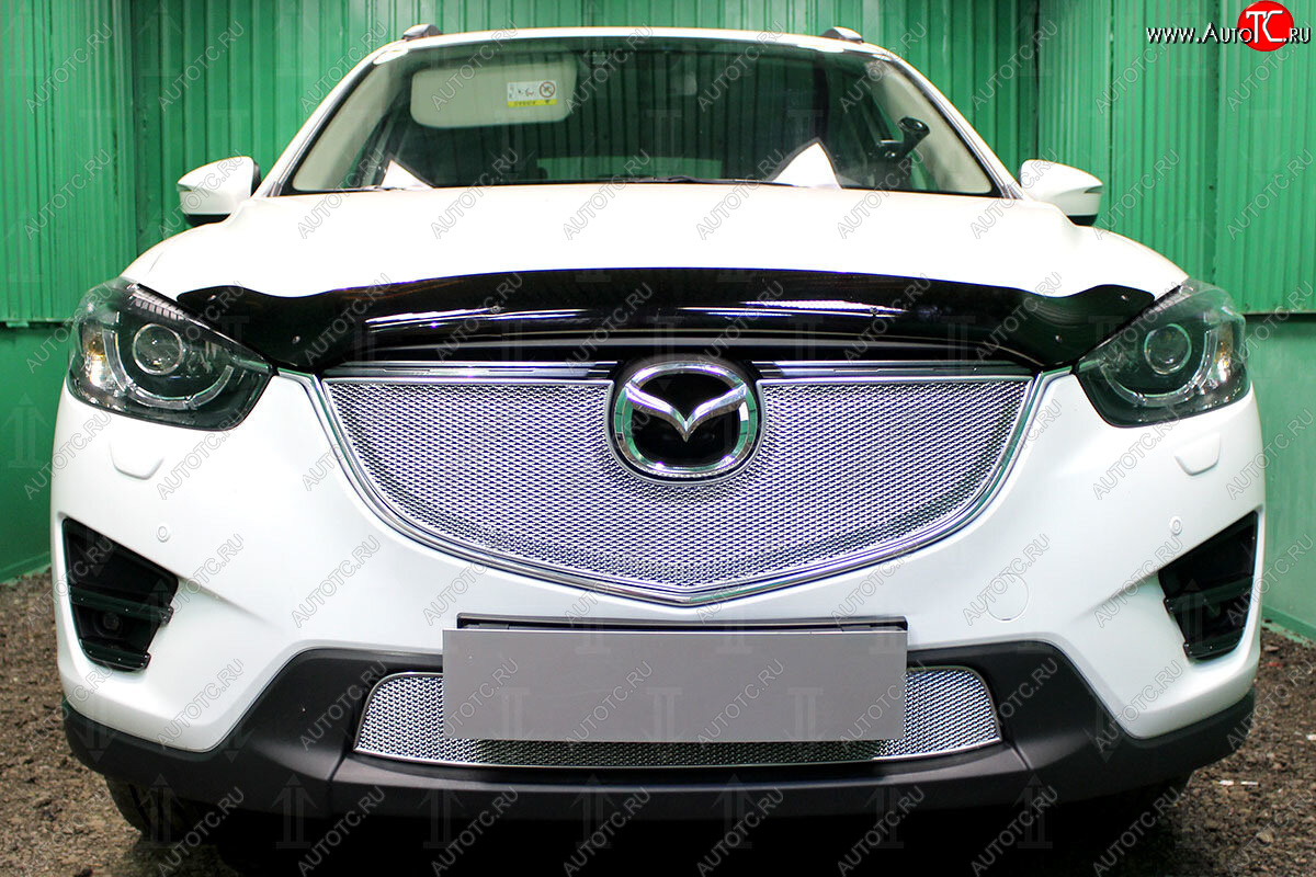 7 549 р. Защитная сетка в бампер (верх, ячейка 4х10 мм) Alfeco Премиум  Mazda CX-5  KE (2015-2017) (Хром)