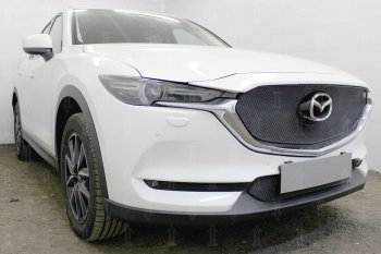 6 299 р. Защитная сетка в бампер (верх, 3D, ячейка 4х10 мм) Alfeco Премиум Mazda CX-5 KF (2016-2024) (Чёрная). Увеличить фотографию 2