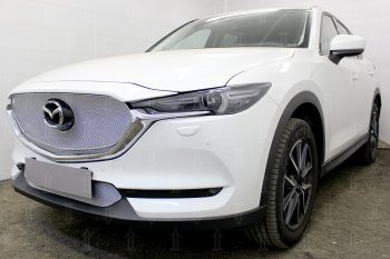 7 349 р. Защитная сетка в бампер (верх, 3D, ячейка 4х10 мм) Alfeco Премиум  Mazda CX-5  KF (2016-2024) (Хром). Увеличить фотографию 2