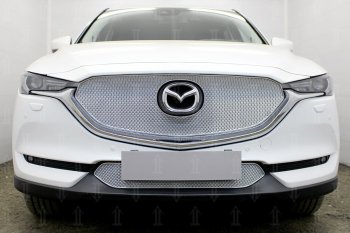 7 349 р. Защитная сетка в бампер (верх, 3D, ячейка 4х10 мм) Alfeco Премиум  Mazda CX-5  KF (2016-2024) (Хром). Увеличить фотографию 1