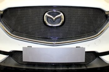 6 299 р. Защитная сетка в бампер (верх, ячейка 4х10 мм) Alfeco Премиум Mazda CX-5 KF (2016-2024) (Чёрная). Увеличить фотографию 2