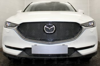 Защитная сетка в бампер (верх, ячейка 4х10 мм) Alfeco Премиум Mazda CX-5 KF (2016-2024)  (Чёрная)