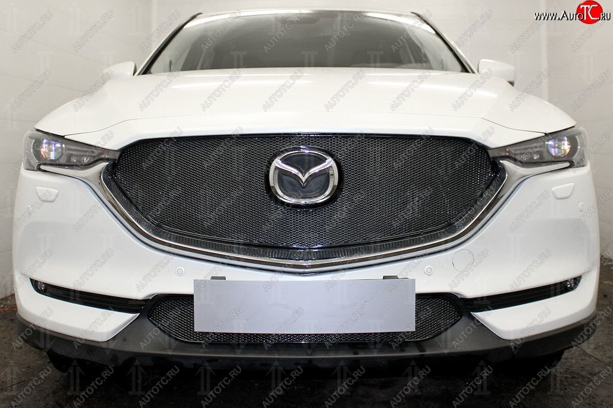6 299 р. Защитная сетка в бампер (верх, ячейка 4х10 мм) Alfeco Премиум Mazda CX-5 KF (2016-2024) (Чёрная)