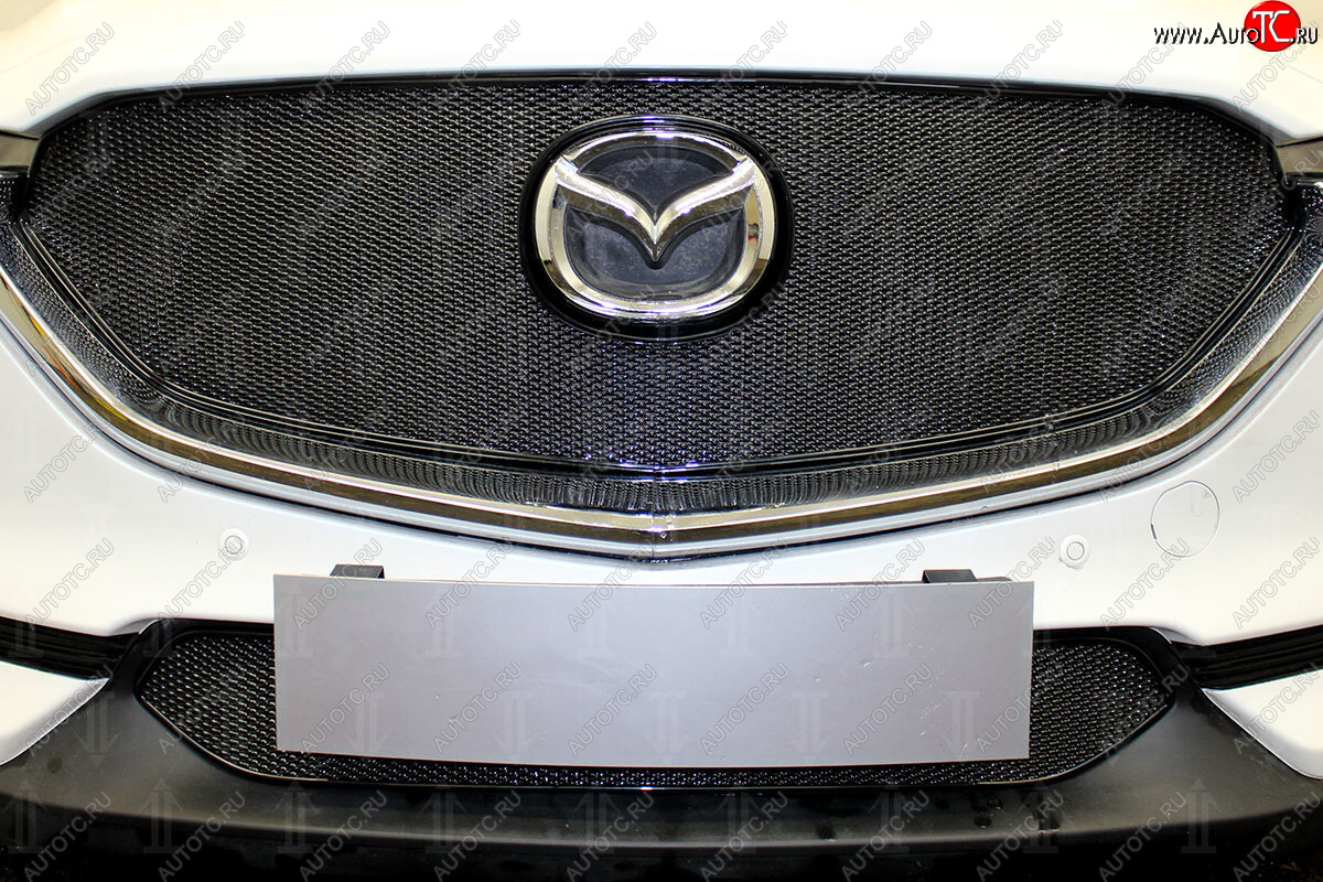 4 199 р. Защитная сетка в бампер (низ, ячейка 4х10 мм) Alfeco Премиум Mazda CX-5 KF (2016-2024) (Чёрная)