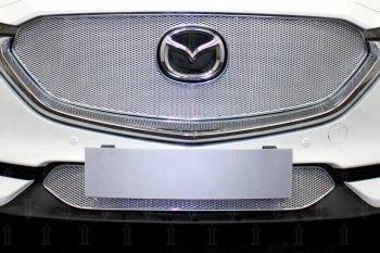 7 349 р. Защитная сетка в бампер (верх, ячейка 4х10 мм) Alfeco Премиум  Mazda CX-5  KF (2016-2024) (Хром). Увеличить фотографию 2