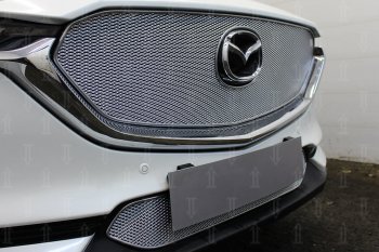 7 349 р. Защитная сетка в бампер (верх, ячейка 4х10 мм) Alfeco Премиум  Mazda CX-5  KF (2016-2024) (Хром). Увеличить фотографию 3