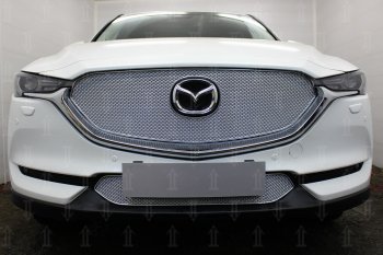 7 349 р. Защитная сетка в бампер (верх, ячейка 4х10 мм) Alfeco Премиум  Mazda CX-5  KF (2016-2024) (Хром). Увеличить фотографию 1