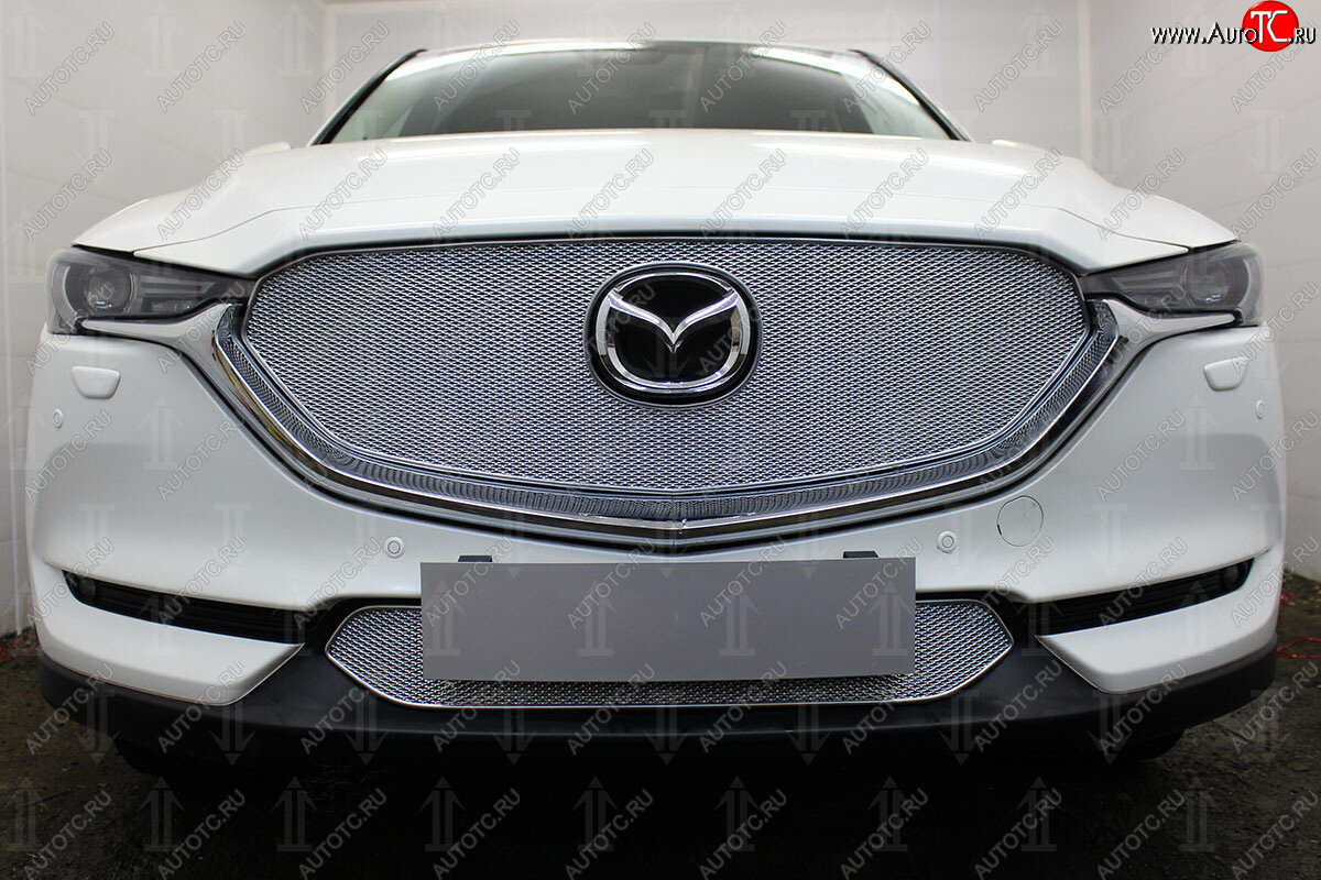 7 349 р. Защитная сетка в бампер (верх, ячейка 4х10 мм) Alfeco Премиум  Mazda CX-5  KF (2016-2024) (Хром)