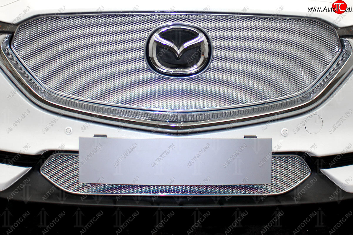 4 299 р. Защитная сетка в бампер (низ, ячейка 4х10 мм) Alfeco Премиум Mazda CX-5 KF (2016-2024) (Хром)