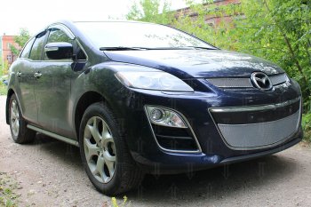 4 299 р. Защитная сетка в бампер (низ, ячейка 4х10 мм) Alfeco Премиум  Mazda CX-7  ER (2010-2012) (Хром). Увеличить фотографию 2