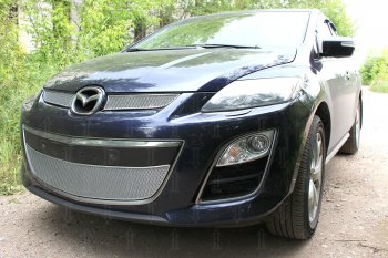 4 299 р. Защитная сетка в бампер (низ, ячейка 4х10 мм) Alfeco Премиум Mazda CX-7 ER рестайлинг (2010-2012) (Хром). Увеличить фотографию 3