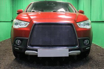 6 999 р. Защитная сетка в бампер (3D, ячейка 4х10 мм) Alfeco Премиум  Mitsubishi ASX (2010-2012) (Чёрная). Увеличить фотографию 1