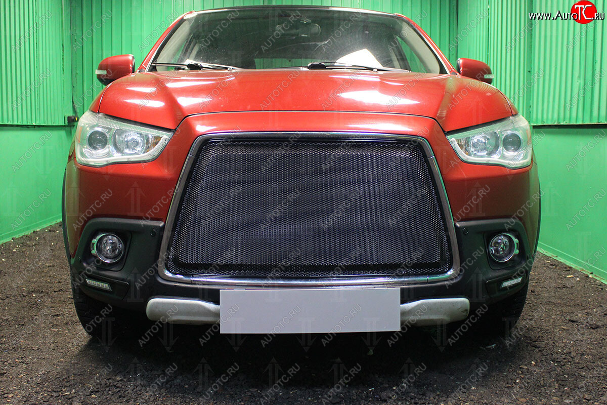 6 999 р. Защитная сетка в бампер (3D, ячейка 4х10 мм) Alfeco Премиум  Mitsubishi ASX (2010-2012) (Чёрная)