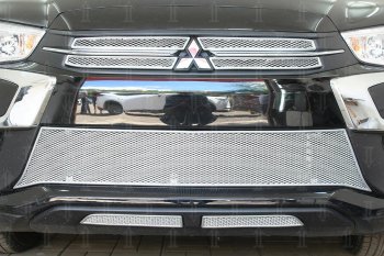 5 899 р. Защитная сетка в бампер (низ, 2 части, ячейка 4х10 мм) Alfeco Премиум  Mitsubishi ASX (2017-2020) (Хром). Увеличить фотографию 1
