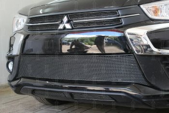 4 999 р. Защитная сетка в бампер (середина, ячейка 4х10 мм) Alfeco Премиум Mitsubishi ASX 2-ой рестайлинг (2017-2020) (Чёрная). Увеличить фотографию 2