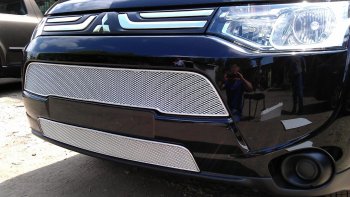 4 299 р. Защитная сетка в бампер (верх, ячейка 3х7 мм) Alfeco Стандарт Mitsubishi Outlander GF дорестайлинг (2012-2014) (Хром). Увеличить фотографию 4