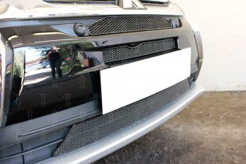 10 399 р. Защитная сетка в бампер (3 части, с парктроником, ячейка 4х10 мм) Alfeco Премиум Mitsubishi Outlander GF 2-ой рестайлинг (2015-2018) (Чёрная). Увеличить фотографию 3