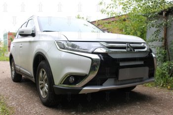 8 999 р. Защитная сетка в бампер (3 части, ячейка 4х10 мм) Alfeco Премиум Mitsubishi Outlander GF 2-ой рестайлинг (2015-2018) (Хром). Увеличить фотографию 2