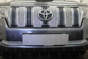 Защитная сетка в бампер (низ, ячейка 4х10 мм) Стрелка11 Премиум Toyota Land Cruiser Prado J150 2-ой рестайлинг (2017-2020)  (Хром)