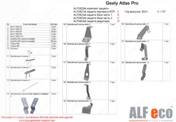 16 549 р. Защита картера, КПП, топливного бака и редуктора (V-1,5T, 4 части) ALFECO  Geely Atlas Pro  NL3 (2019-2024) (Сталь 2 мм). Увеличить фотографию 2