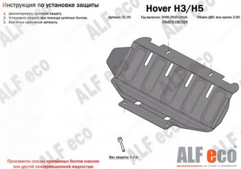 Защита картера двигателя Alfeco Great Wall (Грейт) Hover H3 (Ховер) (2010-2016)  дорестайлинг,  рестайлинг