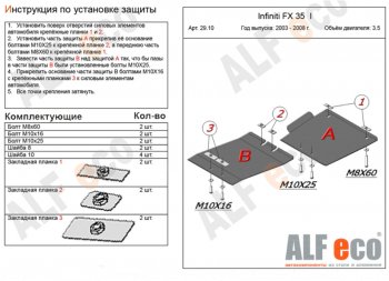 Защита КПП (V-3,5, 2 части) Alfeco INFINITI FX35 1 S50 дорестайлинг (2002-2005)