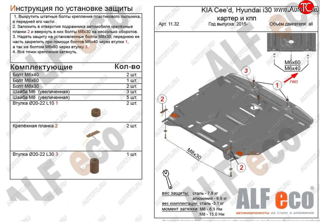 4 999 р. Защита картера двигателя и КПП Alfeco  KIA Cerato  4 BD (2018-2024) (Сталь 2 мм)