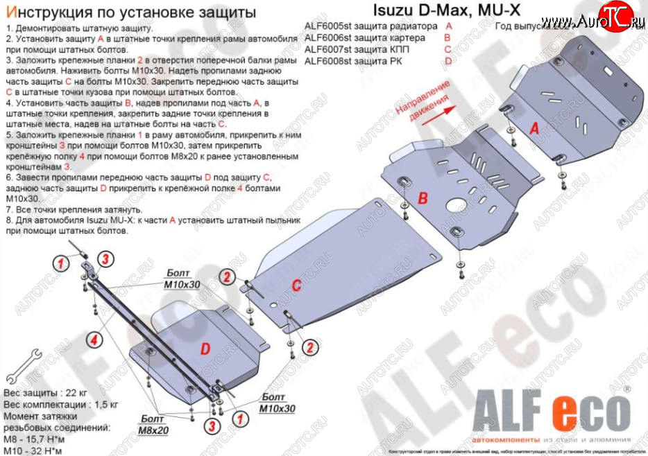 9 499 р. Защита КПП ALFECO  Isuzu D-Max  RG DoubleCab (2019-2024) (Алюминий 3 мм)