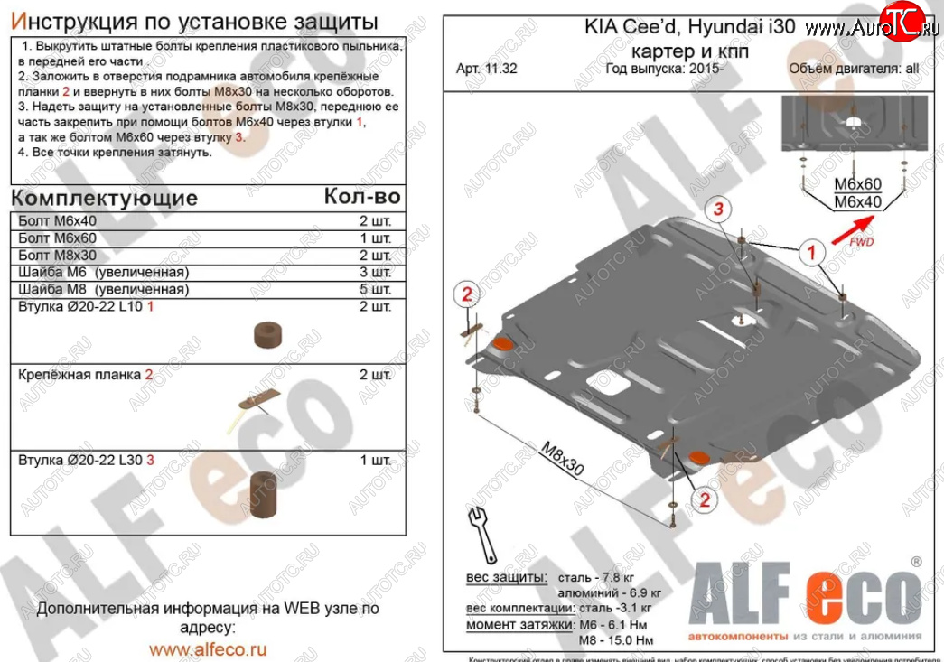 11 199 р. Защита картера двигателя и КПП Alfeco  KIA Ceed  2 JD (2015-2018) (Алюминий 3 мм)