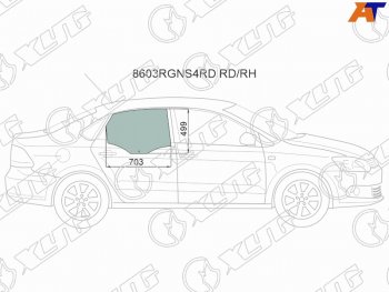 2 379 р. Стекло боковое опускное (Сзади Справа Цвет зеленый) Skoda Rapid 20-  Volkswagen Polo 09-20 (8603RGNS4RD RD/RH). Увеличить фотографию 1