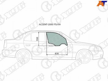 2 049 р. Стекло боковое опускное (Спереди Справа Цвет зеленый) Hyundai Accent 99-12  Verna 00-06  ТагАЗ A (ACCENT-2000 FD/RH). Увеличить фотографию 1