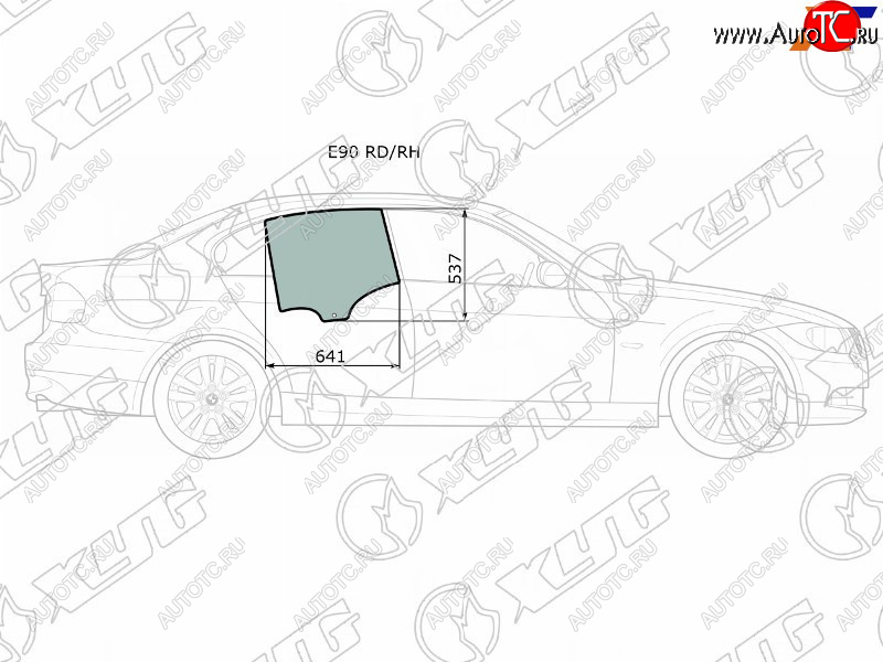 1 549 р. Стекло боковое опускное (Сзади Справа Цвет зеленый) BMW 3-Series 05-14                             (E90 RD/RH)