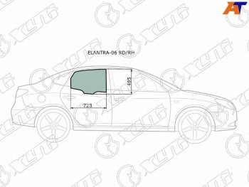 2 049 р. Стекло боковое опускное (Сзади Справа Цвет зеленый) Hyundai Elantra 06-12  Avante 06-11           (ELANTRA-06 RD/RH). Увеличить фотографию 1