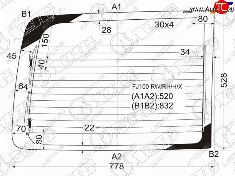 4 599 р. Стекло заднее (Цвет зеленый Обогрев справа. распашная дверь) Toyota Land Cruiser (J100) 98-07  La (FJ100 RW/RH/H/X)