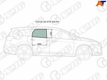 2 399 р. Стекло боковое опускное (Сзади Справа Цвет зеленый) Ford Focus 10-19 (FOCUS-III-STW RD/RH). Увеличить фотографию 1