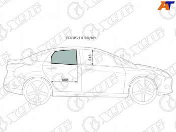 2 299 р. Стекло боковое опускное (Сзади Справа Цвет зеленый) Ford Focus 10-19                               (FOCUS-III RD/RH). Увеличить фотографию 1