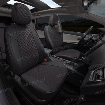 13 999 р. Чехлы сидений (экокожа, 40/60, подлок) Автопилот Ромб  Audi A4  B8 (2007-2015) (черный/красная строчка). Увеличить фотографию 7
