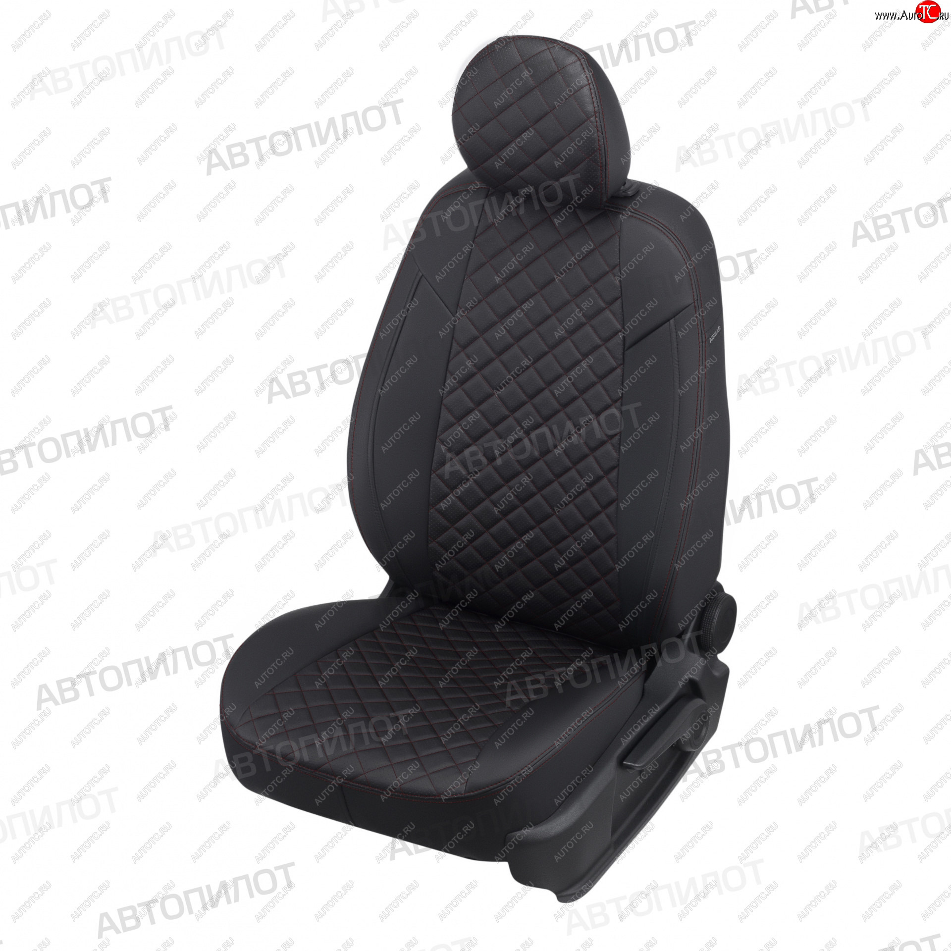 13 999 р. Чехлы сидений (экокожа, 40/60, подлок) Автопилот Ромб  Audi A4  B8 (2007-2015) (черный/красная строчка)