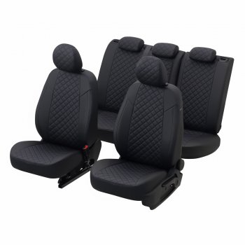 13 999 р. Чехлы сидений (экокожа, 40/60, подлок) Автопилот Ромб  Audi A6  C5 (1997-2004) (черный/синяя строчка). Увеличить фотографию 4