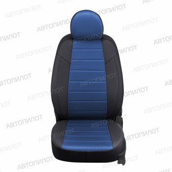 13 449 р. Чехлы сидений (экокожа/алькантара, сплошная с вырезом под подл.) Автопилот  Audi A6  C5 (1997-2004) (черный/синий). Увеличить фотографию 2