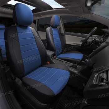 13 449 р. Чехлы сидений (экокожа/алькантара, сплошная с вырезом под подл.) Автопилот  Audi A6  C5 (1997-2004) (черный/синий). Увеличить фотографию 8