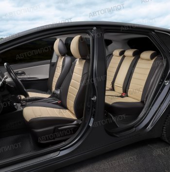 13 449 р. Чехлы сидений (экокожа/алькантара, сплошная с вырезом под подл.) Автопилот  Audi A6  C5 (1997-2004) (черный/бежевый). Увеличить фотографию 6