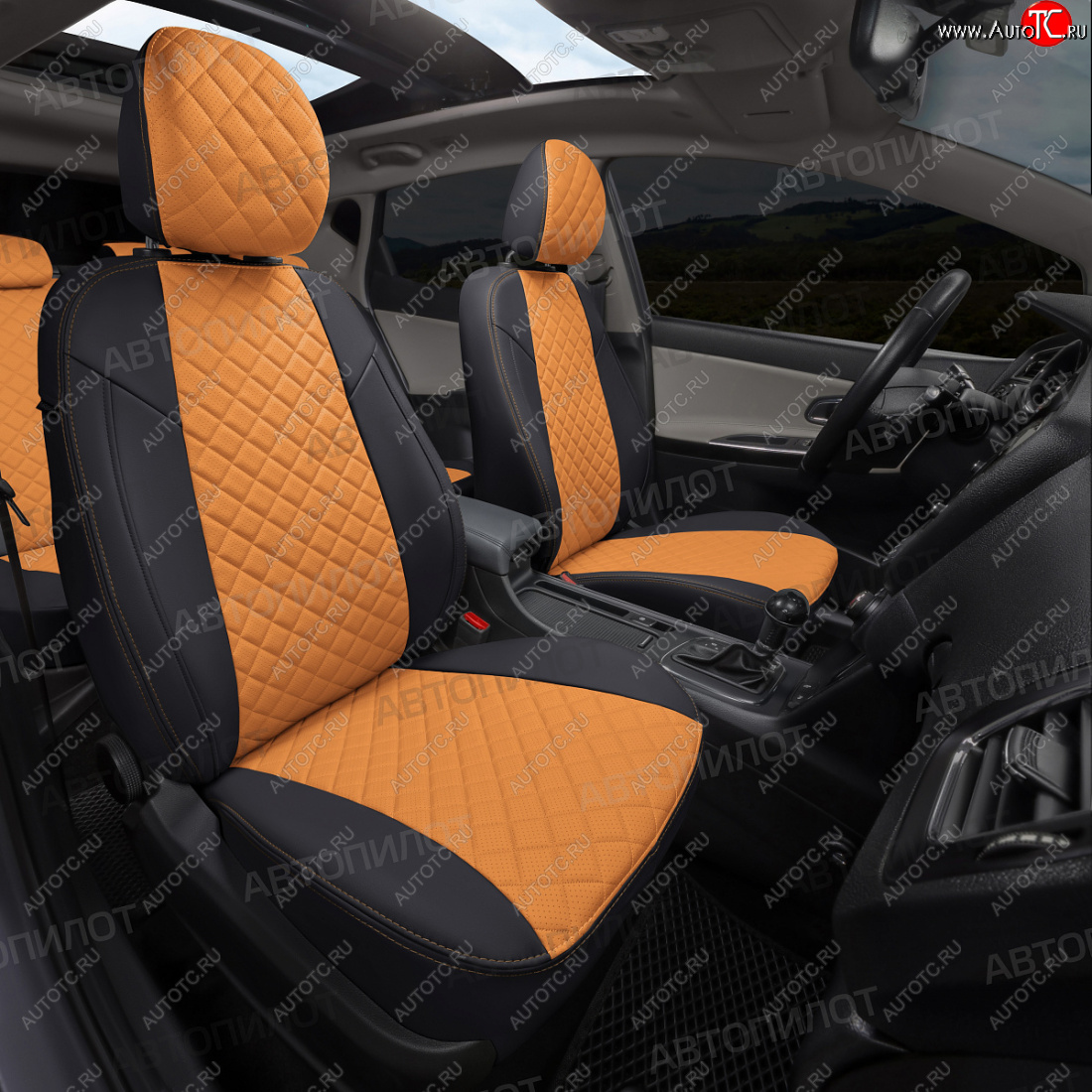 13 999 р. Чехлы сидений (экокожа, сплошная с вырезом под подл.) Автопилот Ромб  Audi A6  C5 (1997-2004) (черный/оранж)