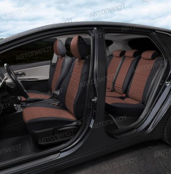 13 449 р. Чехлы сидений (экокожа, 40/60, спорт-сиденья) Автопилот BMW 3 серия E90 седан дорестайлинг (2004-2008) (черный/темно-коричневый). Увеличить фотографию 7