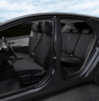 13 999 р. Чехлы сидений (экокожа, 40/60, спорт-сиденья) Автопилот Ромб  BMW 3 серия  E90 (2004-2012) (черный/белая строчка). Увеличить фотографию 7