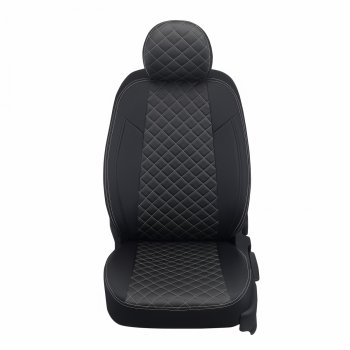 14 499 р. Чехлы сидений (экокожа) Автопилот Ромб Chevrolet Malibu 9 (2016-2024) (черный/белая строчка). Увеличить фотографию 2