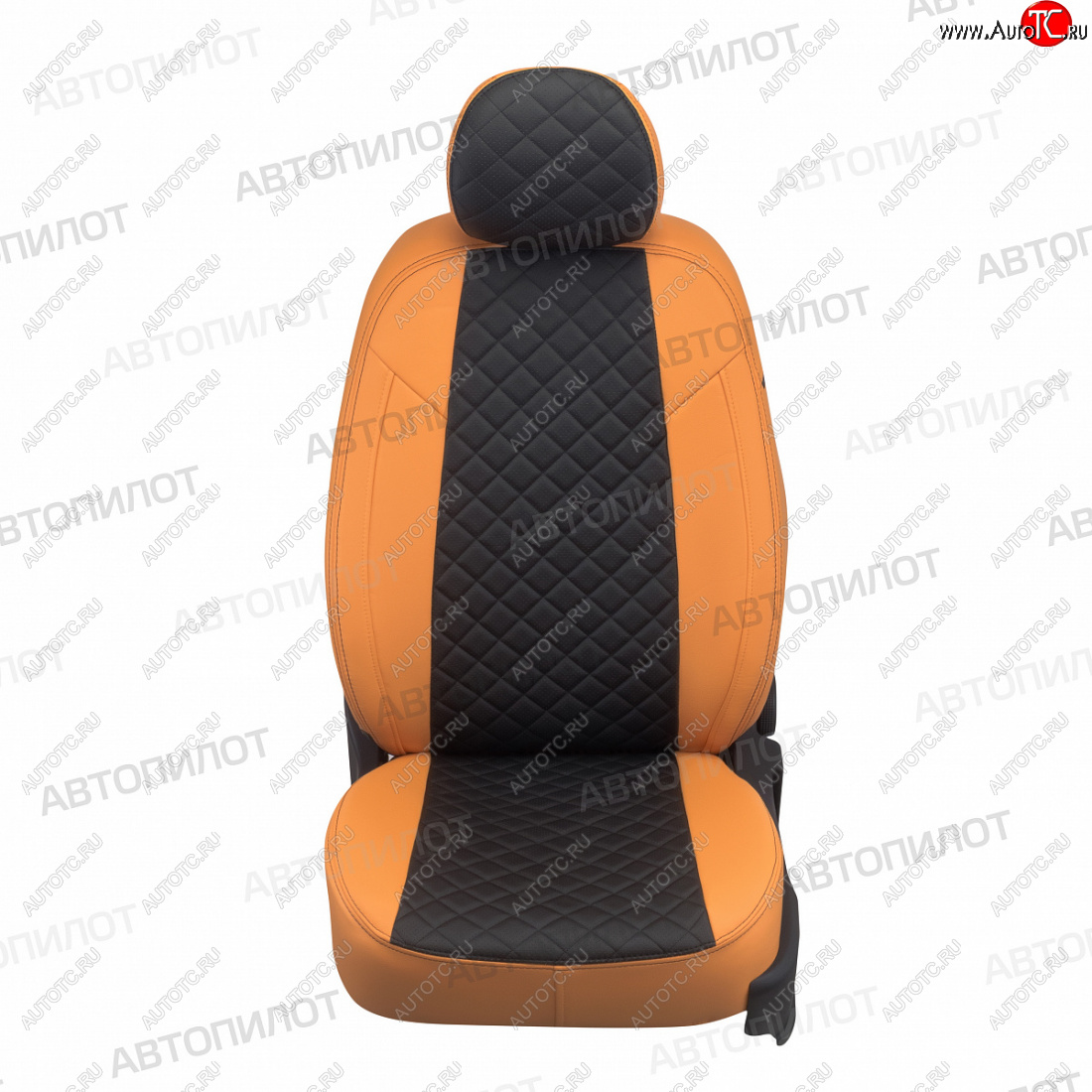 13 999 р. Чехлы сидений (экокожа, сплош.) Автопилот Ромб  Honda Civic  7 (2000-2006) (оранж/черный)
