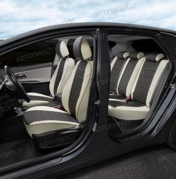 13 449 р. Чехлы сидений (экокожа, Sport, без з.подл) Автопилот  Skoda Rapid ( NH3,  MK2) (2012-2024), Volkswagen Polo  Mk6 (2020-2022) (белый/черный). Увеличить фотографию 6