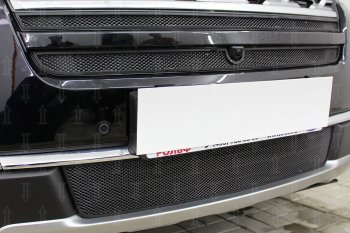 4 099 р. Защитная сетка в бампер (верх, 2 части, ячейка 3х7 мм) Alfeco Стандарт  Ford Explorer  U625 (2019-2024) (Чёрная). Увеличить фотографию 2